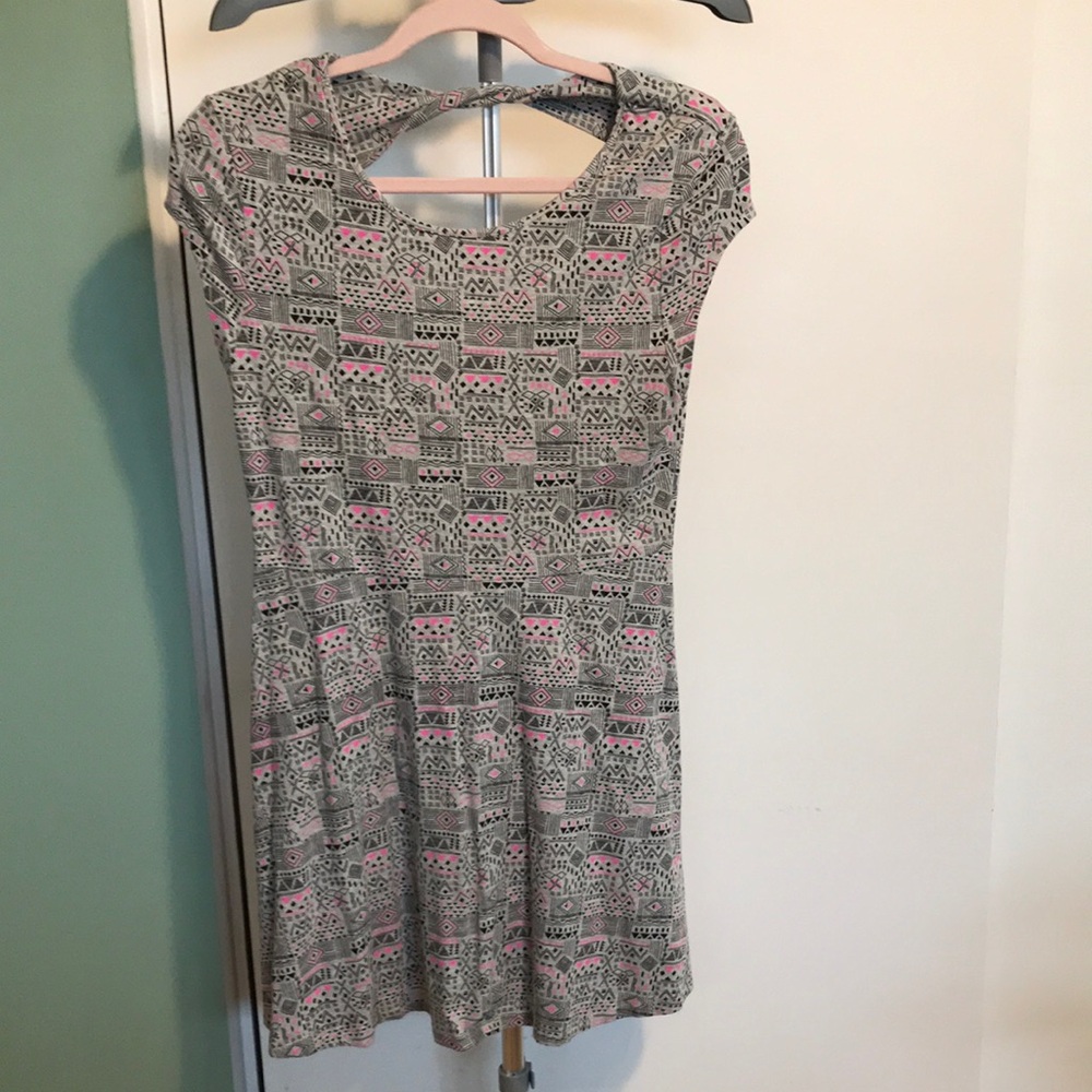 Patterned Pink and Gray Women's Dress